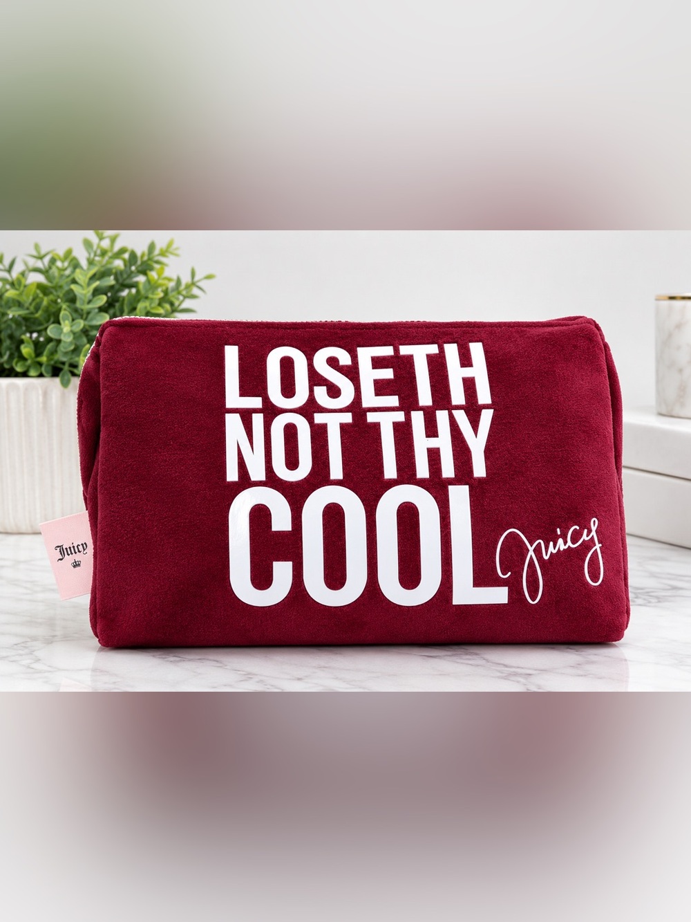 Juicy Couture Makeup Bag Red Velour “Lose Thy Not Thy Cool” NWT Cosmetic Pouch